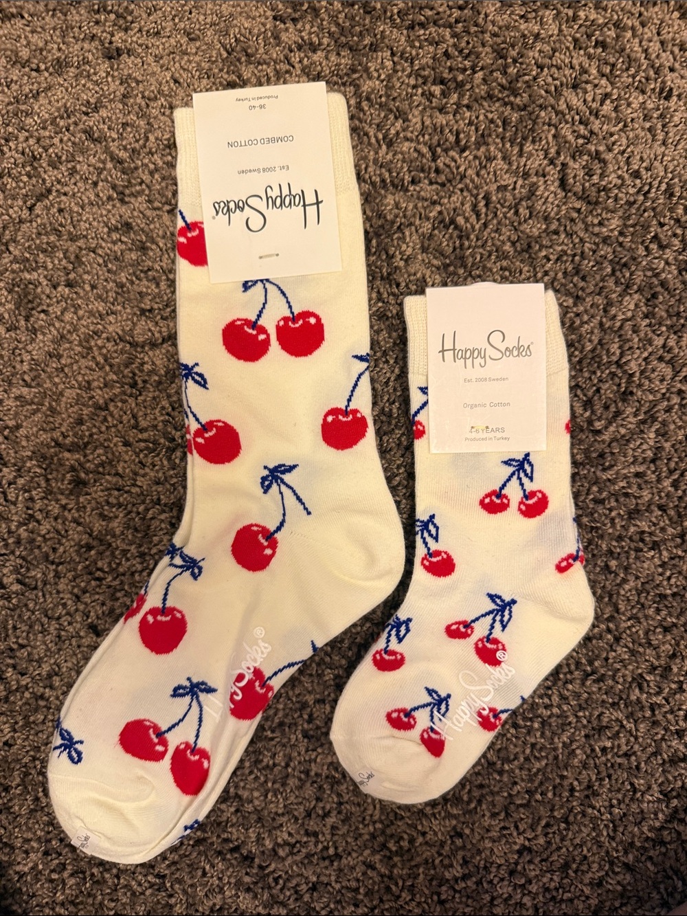 New Happy Socks white cherry print mommy and me socks